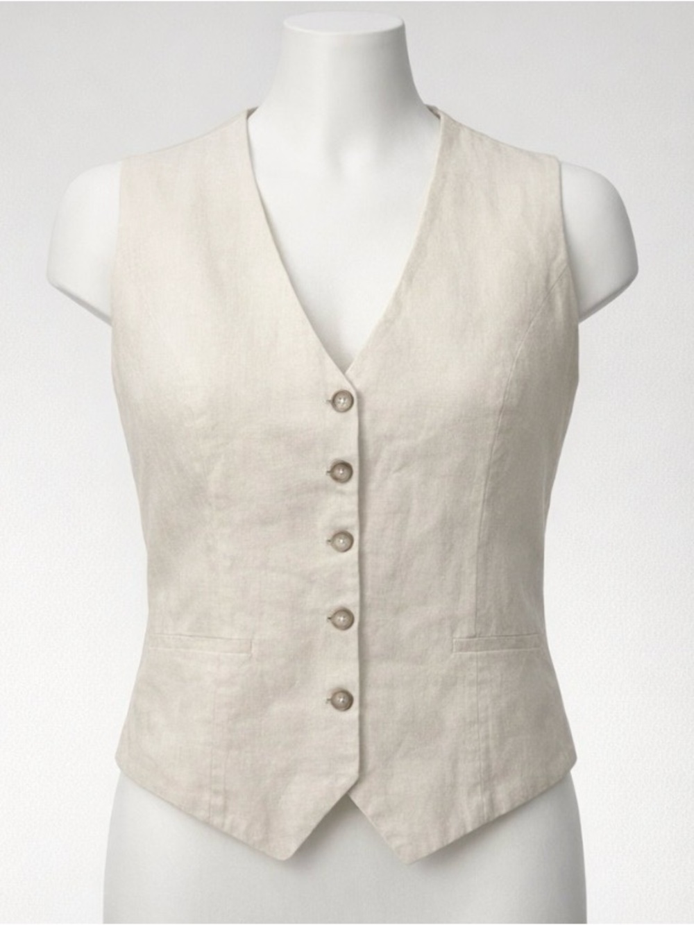 Tahari Beige Linen Sleveless Button‑Down Vest — Size L